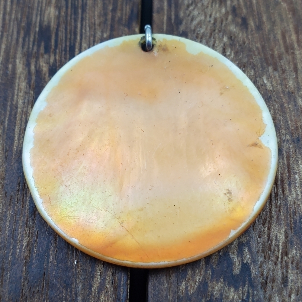 Aged memories mother of pearl disc necklace pendant‎